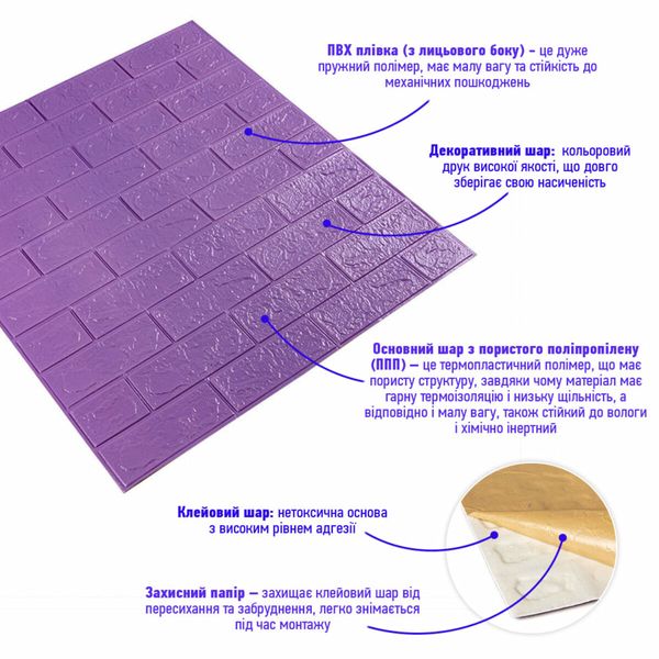 3D панель самоклеющаяся кирпич Пурпурный 700x770x3мм (014-3) PanelHome-00000863 991942870 фото