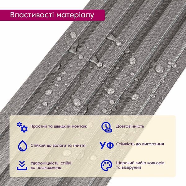 Декоративна рейка WPC стінова сіра 3000*150*9мм (D) PanelHome-00001870 991943937 фото
