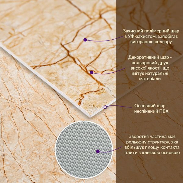Декоративная ПВХ плита бежевый мрамор 600*600*3mm (S) PanelHome-00001618 991943496 фото
