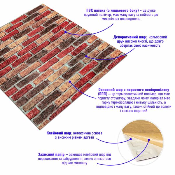 Самоклеющаяся декоративная 3D панель под бежево-коричневый кирпич екатеринослав 700x770x3мм (047-3) PanelHome-00000695 991942912 фото