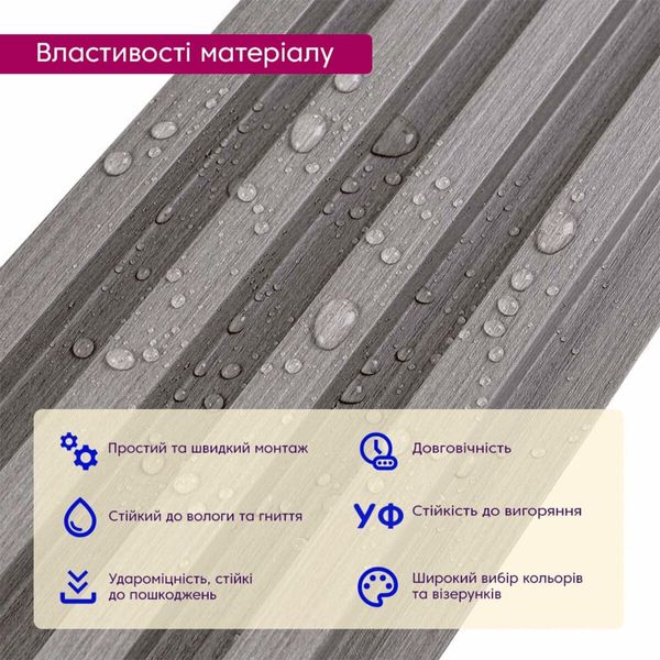 Декоративная стеновая рейка стальная серая 3000*160*23мм (D) PanelHome-00001528 991943638 фото