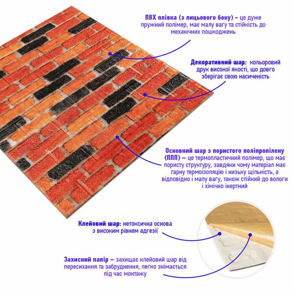 Самоклеющаяся декоративная 3D панель под бежево-коричневый матовый кирпич екатеринослав 700x770x5мм (047M) PanelHome-00000636 991941779 фото
