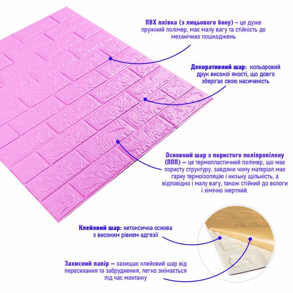 3D панель самоклеющаяся кирпич пурпурная 700х770х5мм (14-5) PanelHome-00001334 991943418 фото