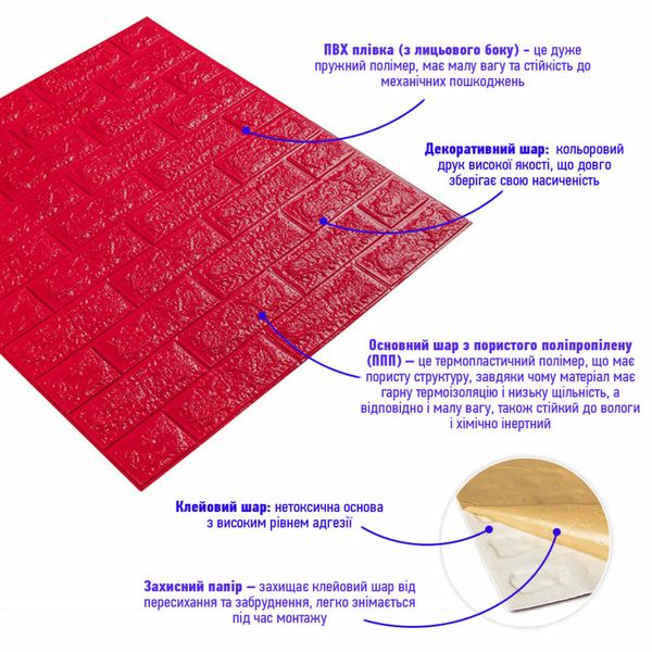 3D панель самоклеюча цегла Червону 700х770х7мм (008-7) PanelHome-00000054 1208790328 фото