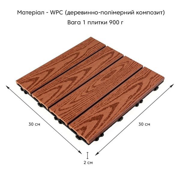 Композитная плитка WPC красное дерево 30*30CM*2СM (D) PanelHome-00001707 991943781 фото